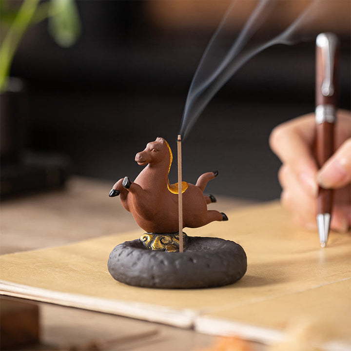 Buddha Stones Year Of The Horse 2026 New Year Home Decoration Incense Burner - Brown Soaring Horse(7.4*7.4*7.2CM) - image 0