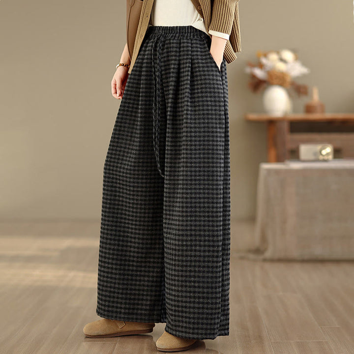 Buddha Stones Casual Plaid Pattern Women's Wide Leg Pants With Pockets - image 3