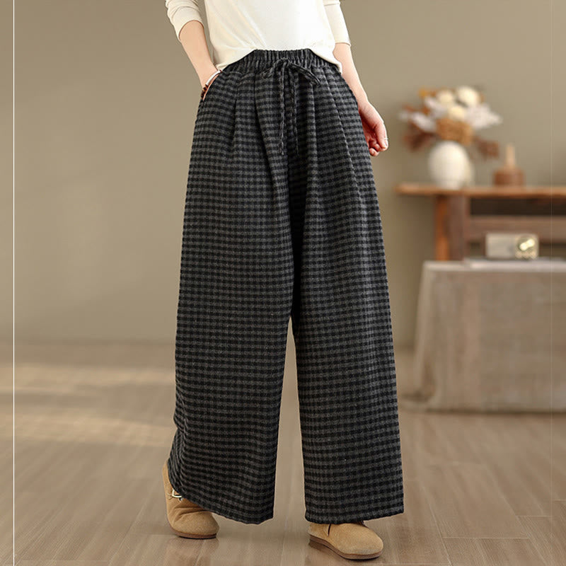 Buddha Stones Casual Plaid Pattern Women's Wide Leg Pants With Pockets - image 2