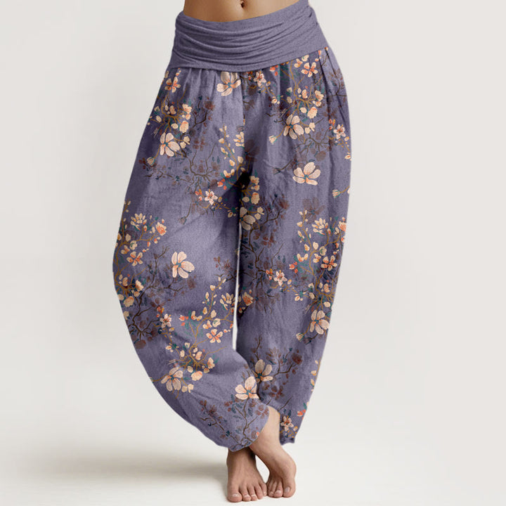 Buddha Stones Pure Cotton Cherry Blossom Women's Elastic Waist Harem Pants - MediumPurple - US16，UK/AU20，EU48 (3XL) - image 5