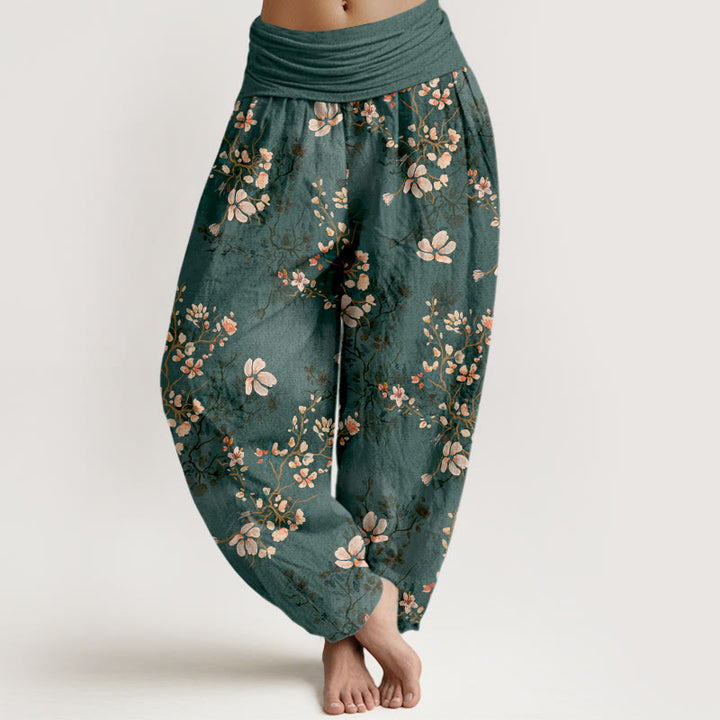 Buddha Stones Pure Cotton Cherry Blossom Women's Elastic Waist Harem Pants - Teal - US16，UK/AU20，EU48 (3XL) - image 8