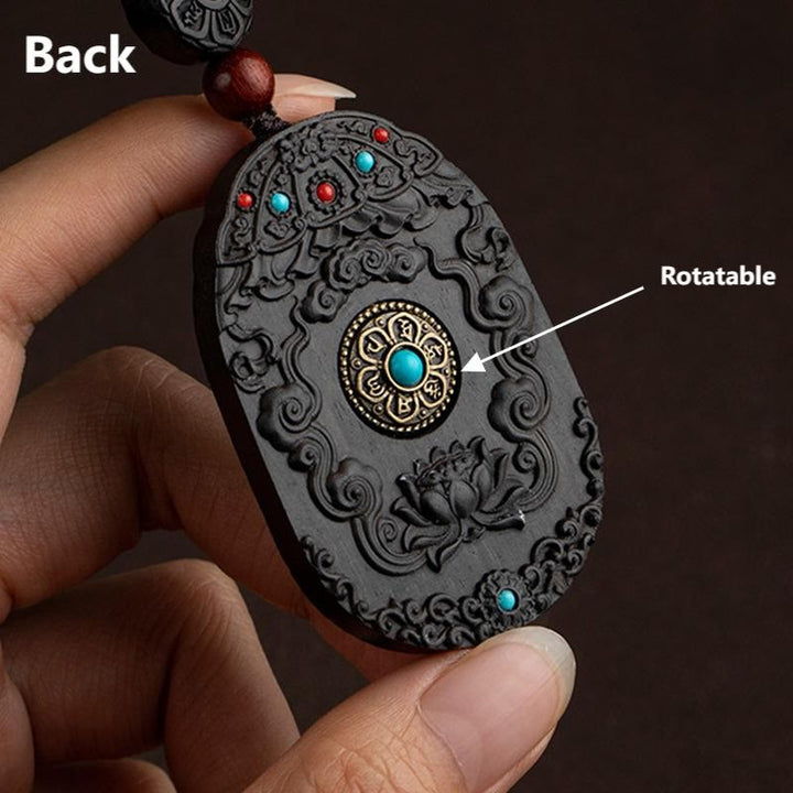 Buddha Stones Chinese Zodiac Natal Buddha Year of the Horse Om Mani Padme Hum Lotus Ebony Blessing Key Chain - image 5