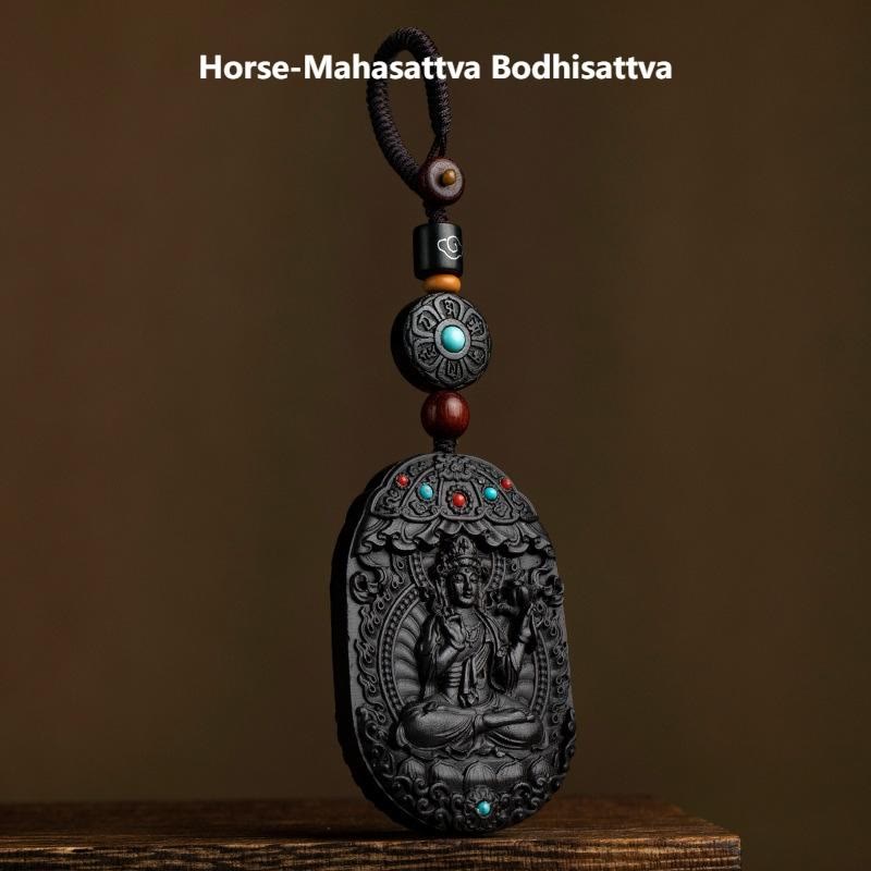 Buddha Stones Chinese Zodiac Natal Buddha Year of the Horse Om Mani Padme Hum Lotus Ebony Blessing Key Chain - Horse-Mahasattva Bodhisattva - image 23