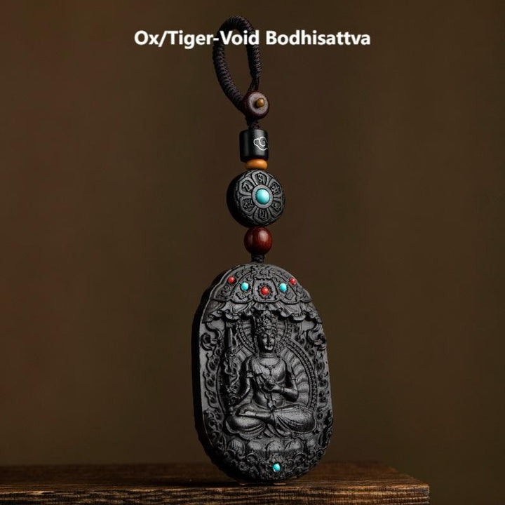 Buddha Stones Chinese Zodiac Natal Buddha Year of the Horse Om Mani Padme Hum Lotus Ebony Blessing Key Chain - Ox/Tiger-Void Bodhisattva - image 21