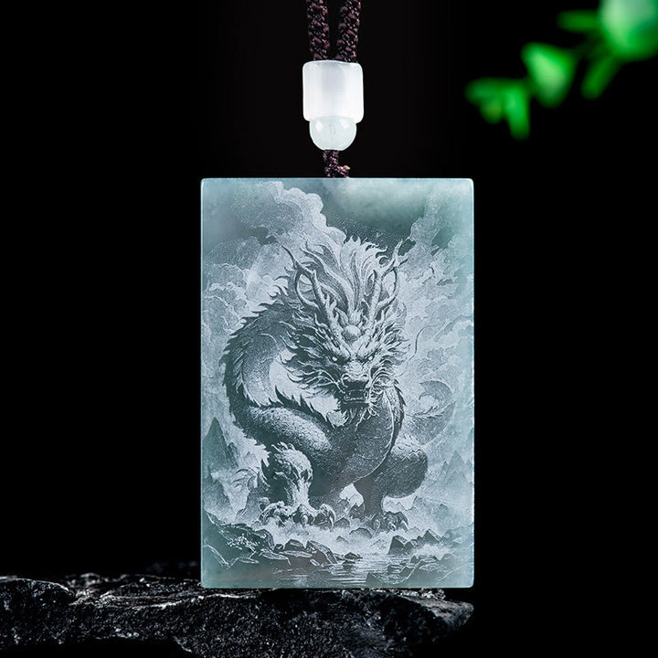 Buddha Stones Year Of The Horse Chinese Zodiac Engraving Jade Abundance Necklace Pendants - Dragon - 60*40*4mm - image 11