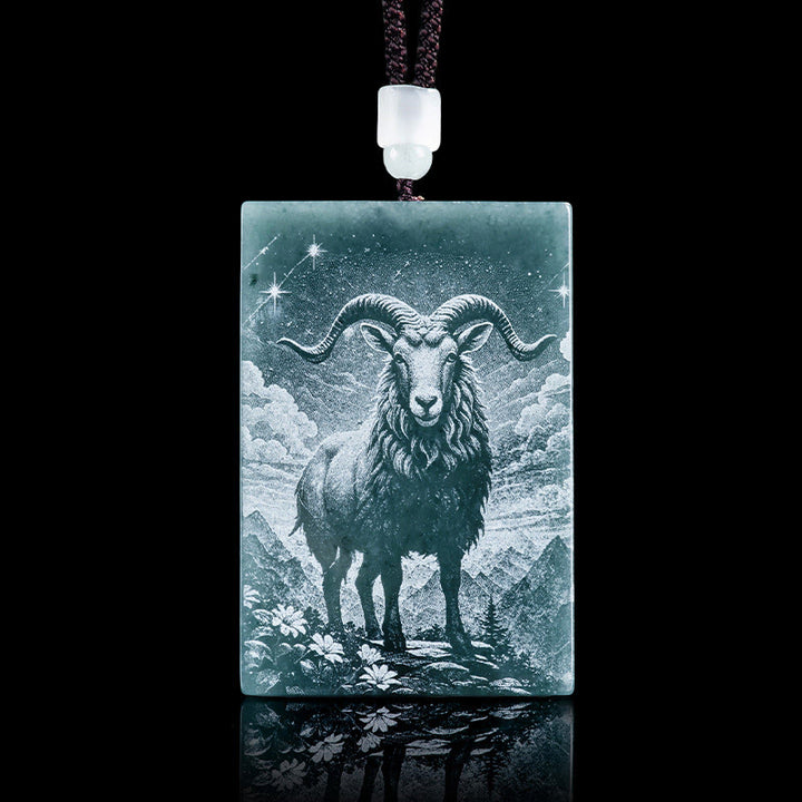 Buddha Stones Year Of The Horse Chinese Zodiac Engraving Jade Abundance Necklace Pendants - Goat - 60*40*4mm - image 19