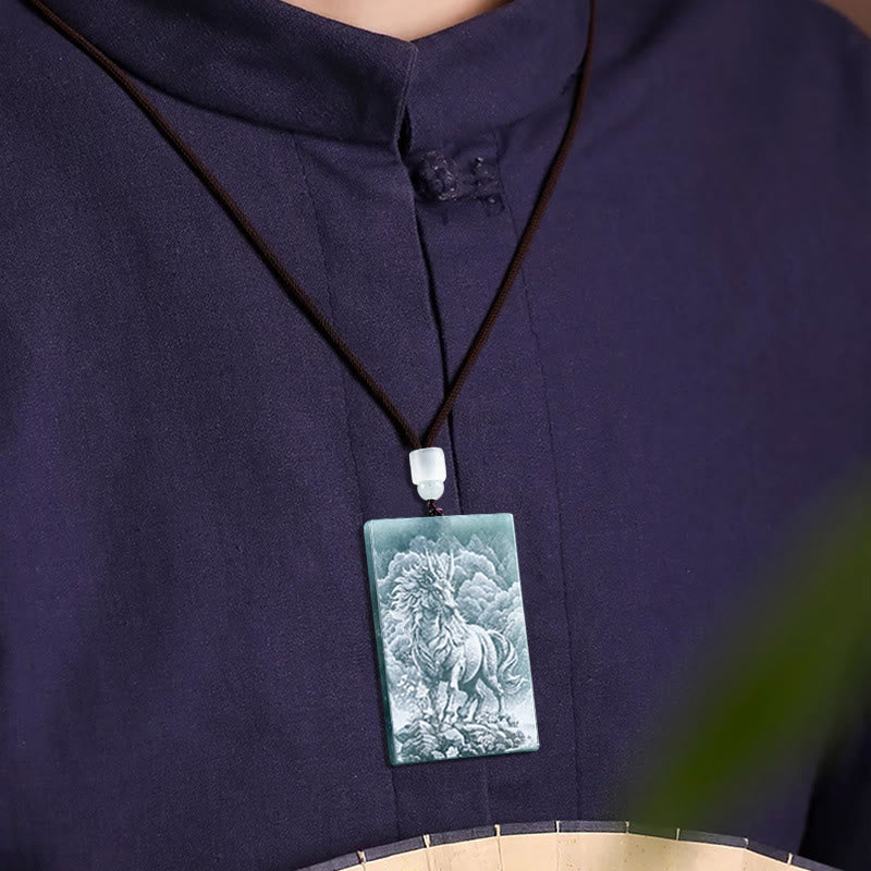 Buddha Stones Year Of The Horse Chinese Zodiac Engraving Jade Abundance Necklace Pendants - image 2