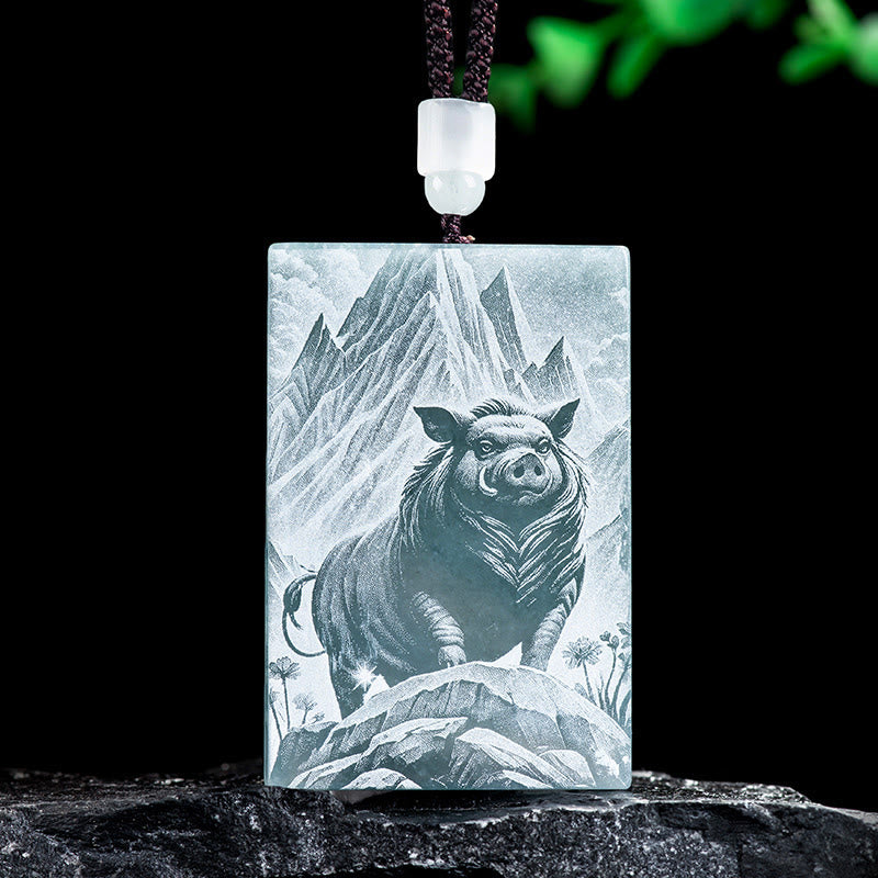 Buddha Stones Year Of The Horse Chinese Zodiac Engraving Jade Abundance Necklace Pendants - Pig - 60*40*4mm - image 23