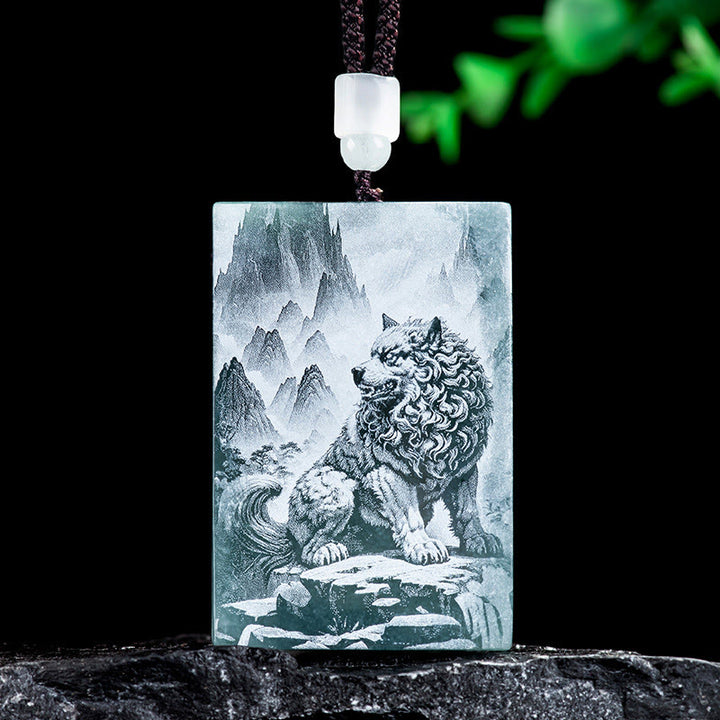Buddha Stones Year Of The Horse Chinese Zodiac Engraving Jade Abundance Necklace Pendants - Dog - 60*40*4mm - image 22