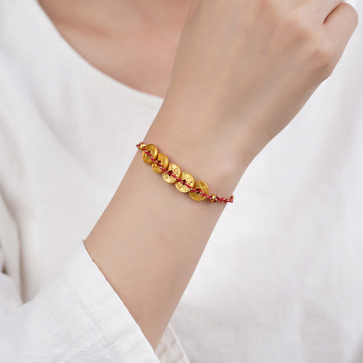 Buddha Stones Five-Emperor Coins Copper Balance Hand-Woven String Bracelet  - image 11