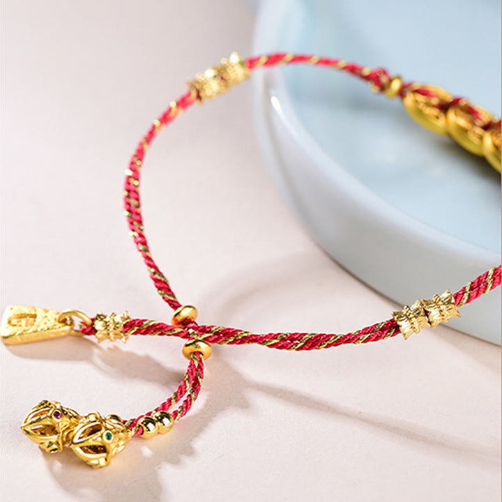 Buddha Stones Five-Emperor Coins Copper Balance Hand-Woven String Bracelet  - image 9