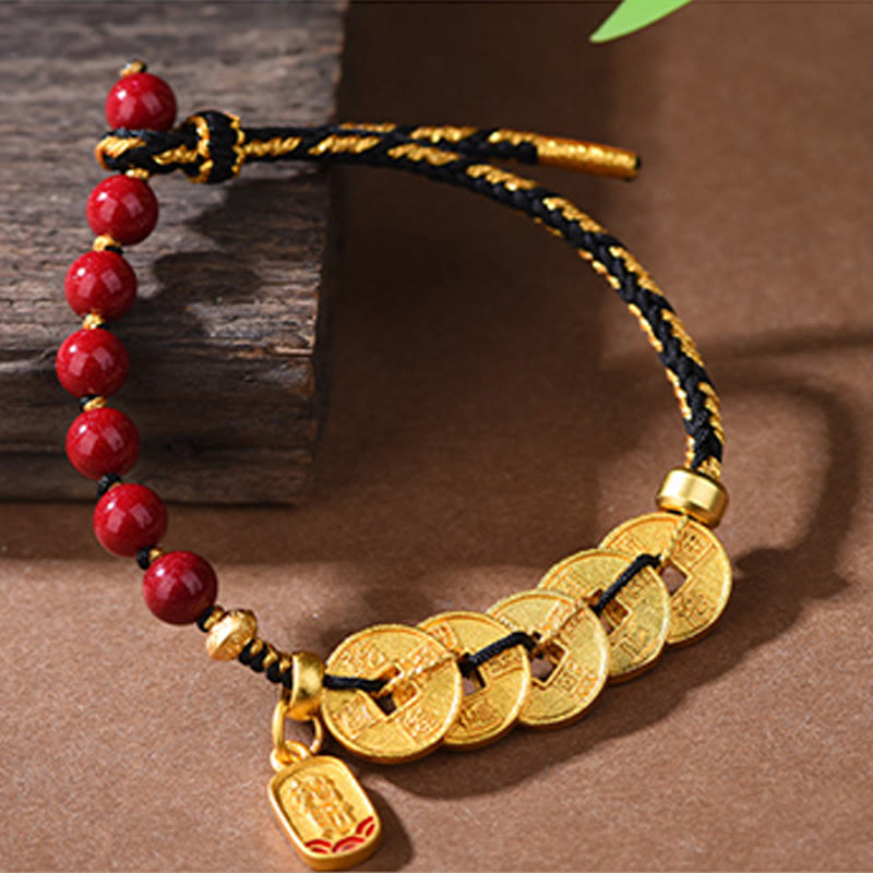 Buddha Stones Five-Emperor Coins Copper Amethyst Cinnabar Black Red String Balance Attract Fortune Bracelet - image 20