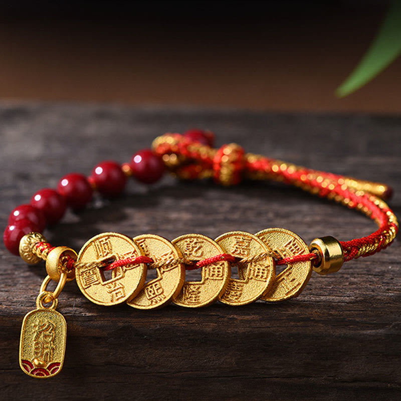 Buddha Stones Five-Emperor Coins Copper Amethyst Cinnabar Black Red String Balance Attract Fortune Bracelet - image 17