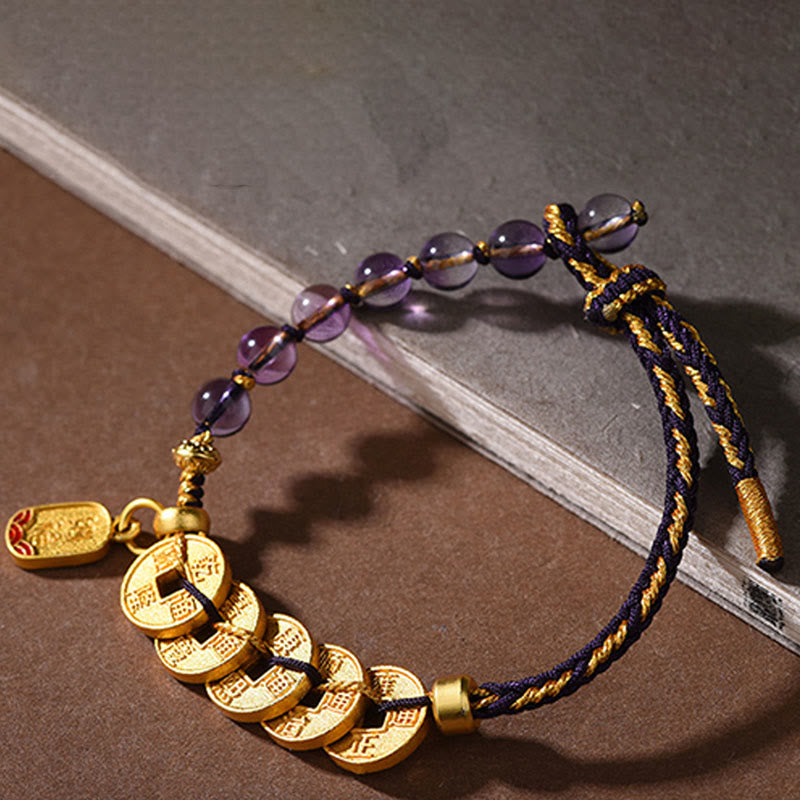 Buddha Stones Five-Emperor Coins Copper Amethyst Cinnabar Black Red String Balance Attract Fortune Bracelet - image 13