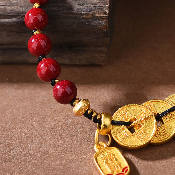 Buddha Stones Five-Emperor Coins Copper Amethyst Cinnabar Black Red String Balance Attract Fortune Bracelet - image 12