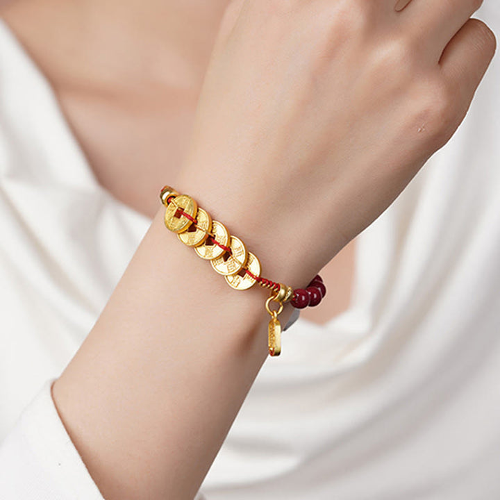 Buddha Stones Five-Emperor Coins Copper Amethyst Cinnabar Black Red String Balance Attract Fortune Bracelet - image 3