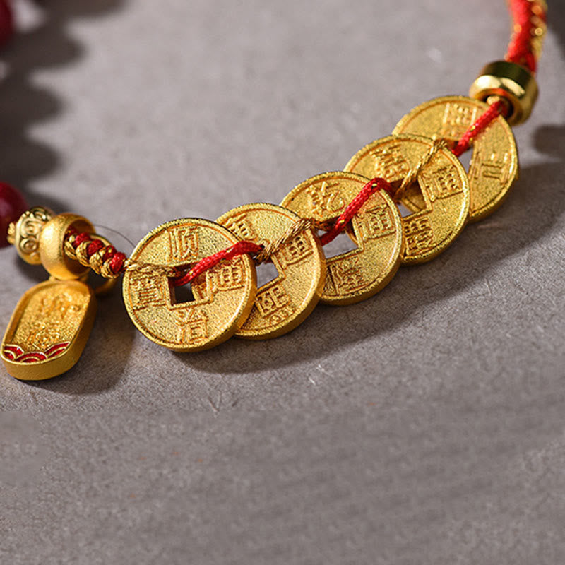Buddha Stones Five-Emperor Coins Copper Amethyst Cinnabar Black Red String Balance Attract Fortune Bracelet - image 10