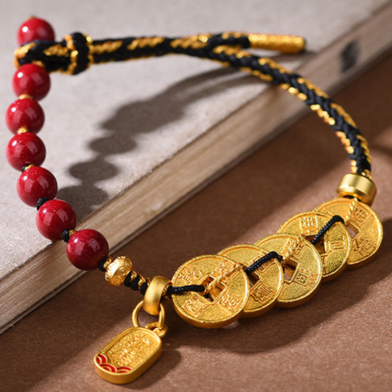 Buddha Stones Five-Emperor Coins Copper Amethyst Cinnabar Black Red String Balance Attract Fortune Bracelet - image 19