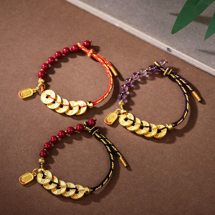 Buddha Stones Five-Emperor Coins Copper Amethyst Cinnabar Black Red String Balance Attract Fortune Bracelet - image 22