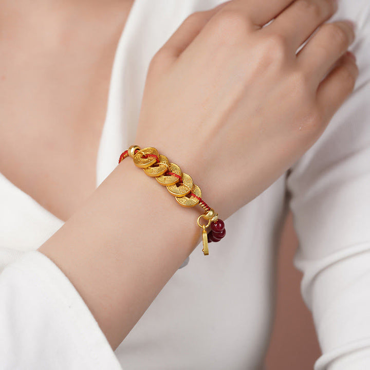 Buddha Stones Five-Emperor Coins Copper Amethyst Cinnabar Black Red String Balance Attract Fortune Bracelet - image 19