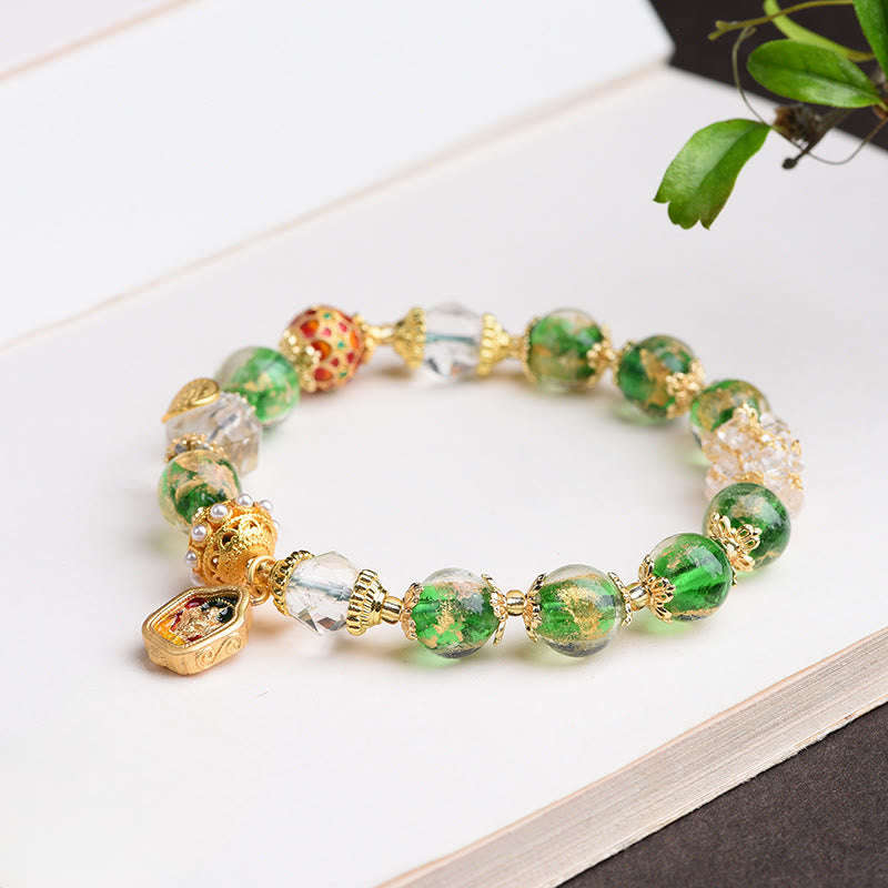 Buddha Stones Liuli Glass 925 Sterling Silver Copper Keep Away Evil Spirits Bracelet - image 1