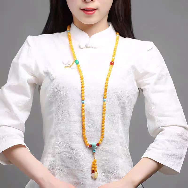 Buddha Stones 108 Beads Peace Buckle Lucky Cat Amber Auspicious Fortune Mala - image 6