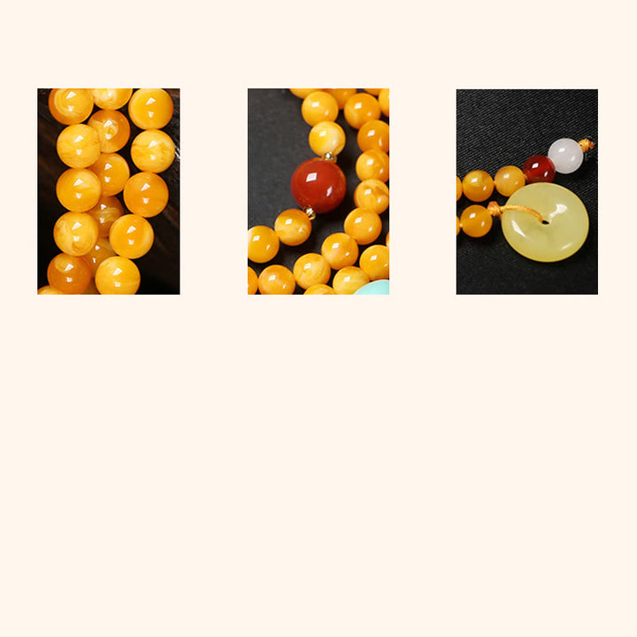 Buddha Stones 108 Beads Peace Buckle Lucky Cat Amber Auspicious Fortune Mala - image 10