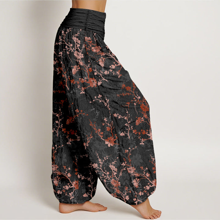 Buddha Stones Pure Cotton Blooming Flowers Branches Leaves Women's Elastic Waist Harem Pants - image 7