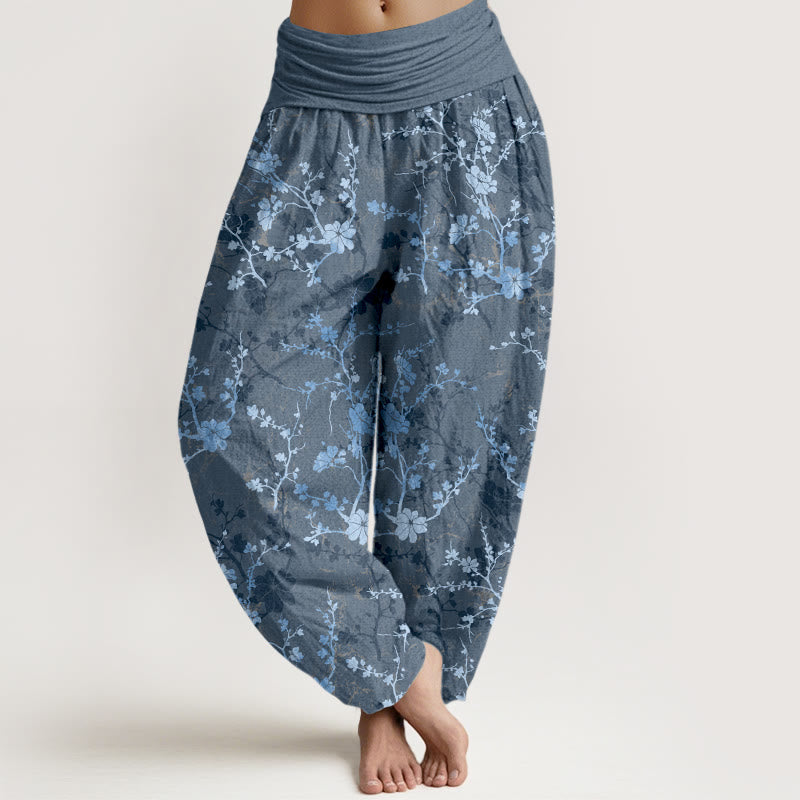 Buddha Stones Pure Cotton Blooming Flowers Branches Leaves Women's Elastic Waist Harem Pants - LightBlue - US16，UK/AU20，EU48 (3XL) - image 8