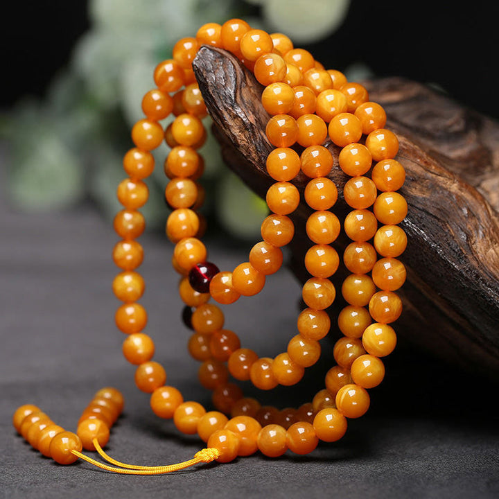 Buddha Stones Tibetan Amber Round Bead Mala - 10mm - image 0