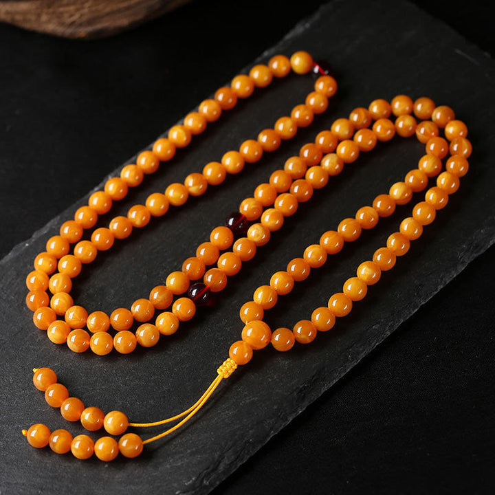 Buddha Stones Tibetan Amber Round Bead Mala - image 4