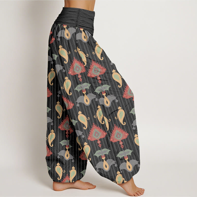 Buddha Stones Pure Cotton Triangle Flame Geometric Shapes Feather Women's Elastic Waist Harem Pants - image 7