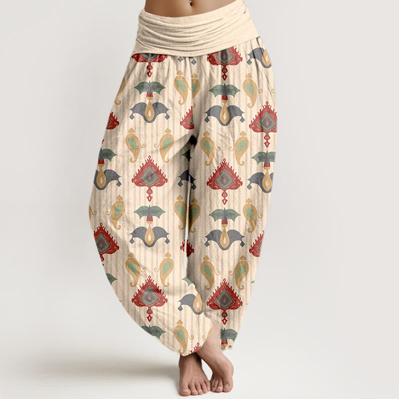 Buddha Stones Pure Cotton Triangle Flame Geometric Shapes Feather Women's Elastic Waist Harem Pants - LemonChiffon - US16，UK/AU20，EU48 (3XL) - image 8