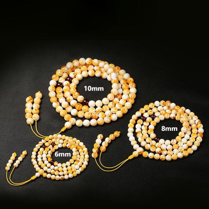 Buddha Stones Tibetan White Yellow 108 Beads Amber Mala - image 9