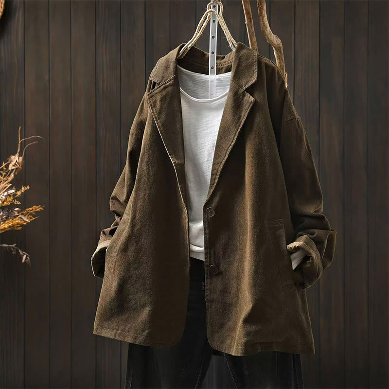 Buddha Stones Spring Fall Buttons Lapel Collar Long Sleeve Mid-length Cotton Women's Jacket With Pockets - SaddleBrown - US4-8/10，UK/AU8-12/14，EU36-40/42 (F) - image 12