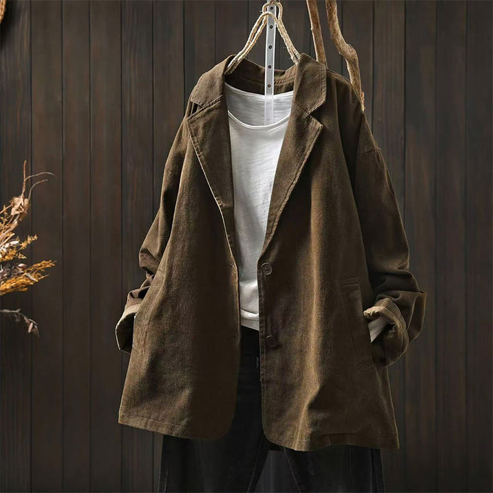 Buddha Stones Spring Fall Buttons Lapel Collar Long Sleeve Mid-length Cotton Women's Jacket With Pockets - SaddleBrown - US4-8/10，UK/AU8-12/14，EU36-40/42 (F) - image 12