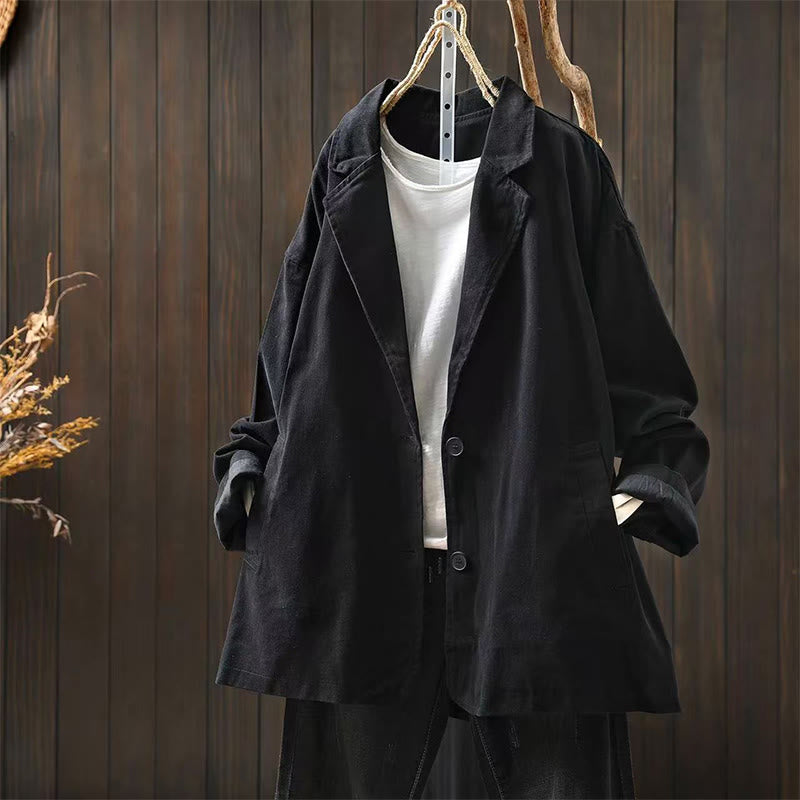 Buddha Stones Spring Fall Buttons Lapel Collar Long Sleeve Mid-length Women's Jacket With Pockets - Black - US4-8/10，UK/AU8-12/14，EU36-40/42 (F) - image 20