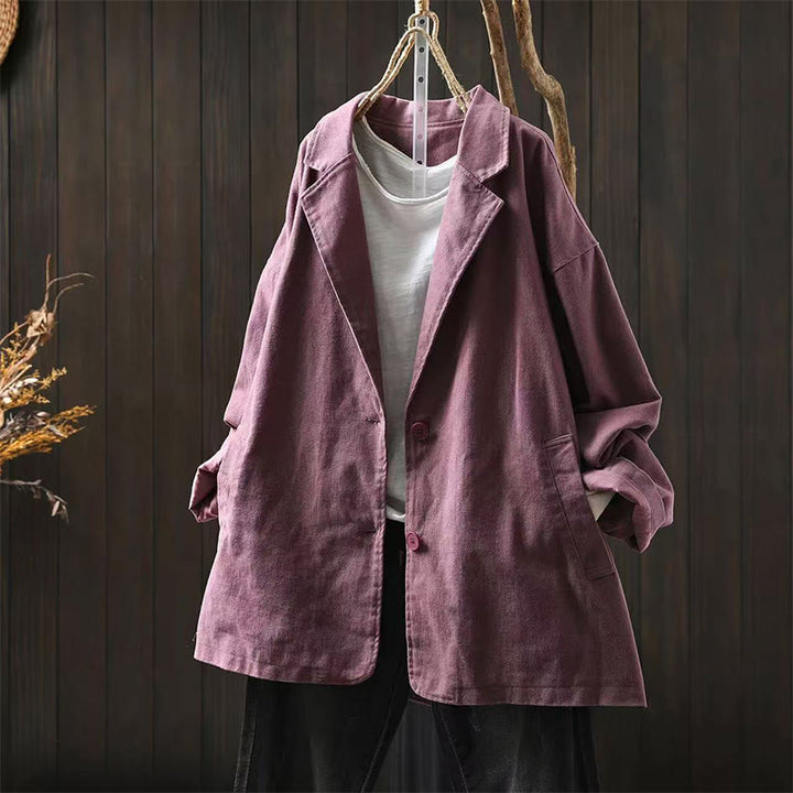 Buddha Stones Spring Fall Buttons Lapel Collar Long Sleeve Mid-length Cotton Women's Jacket With Pockets - PaleVioletRed - US4-8/10，UK/AU8-12/14，EU36-40/42 (F) - image 22