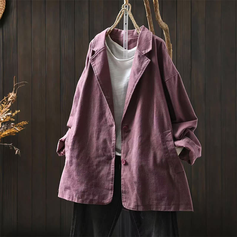 Buddha Stones Spring Fall Buttons Lapel Collar Long Sleeve Mid-length Women's Jacket With Pockets - PaleVioletRed - US4-8/10，UK/AU8-12/14，EU36-40/42 (F) - image 22