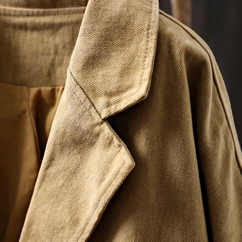 Buddha Stones Spring Fall Buttons Lapel Collar Long Sleeve Mid-length Cotton Women's Jacket With Pockets - image 5