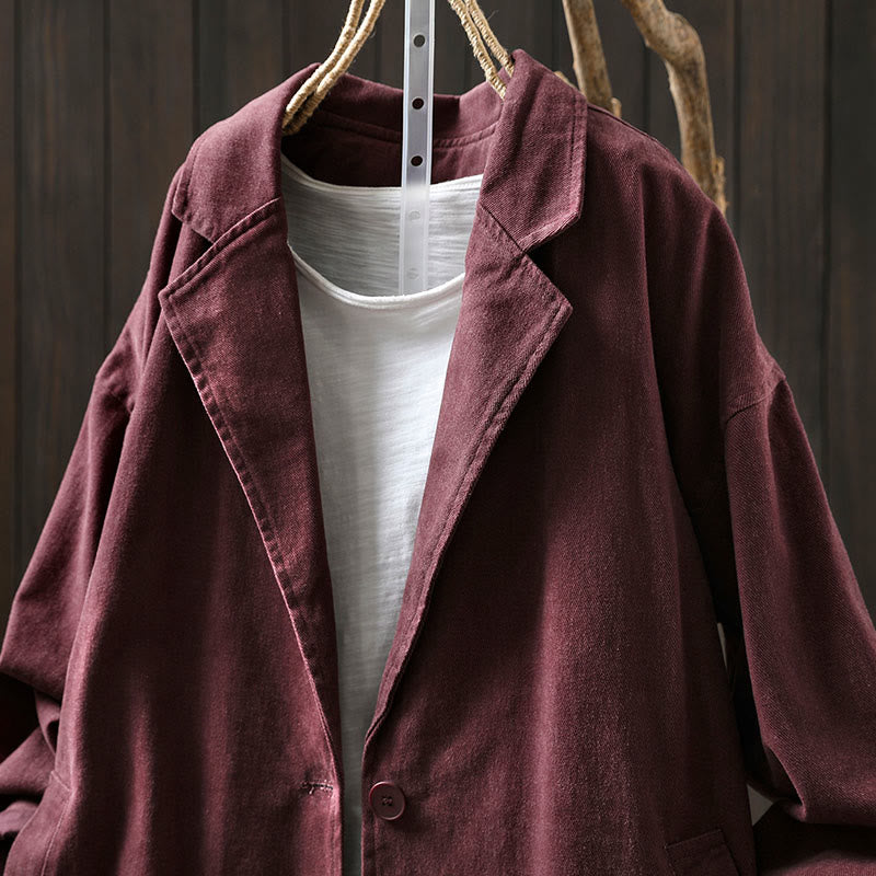 Buddha Stones Spring Fall Buttons Lapel Collar Long Sleeve Mid-length Women's Jacket With Pockets - image 17