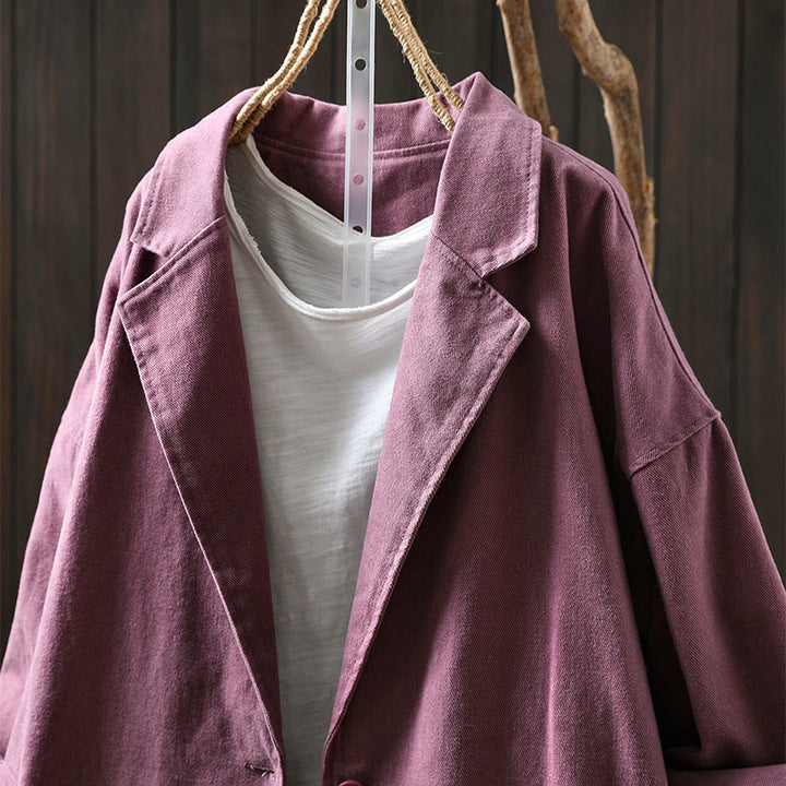 Buddha Stones Spring Fall Buttons Lapel Collar Long Sleeve Mid-length Cotton Women's Jacket With Pockets - image 23