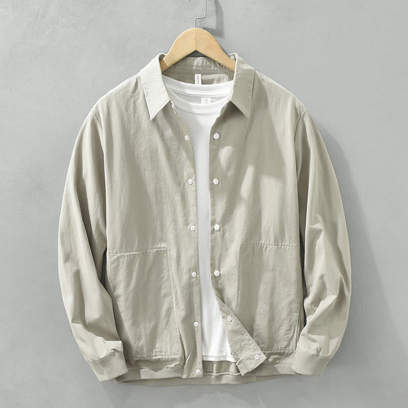 Buddha Stones Simple Solid Color Buttons Down Men's Stand Collar Long Sleeve Cotton Shirt - LightGrey - US/UK/AU42，EU52 (3XL) - image 5