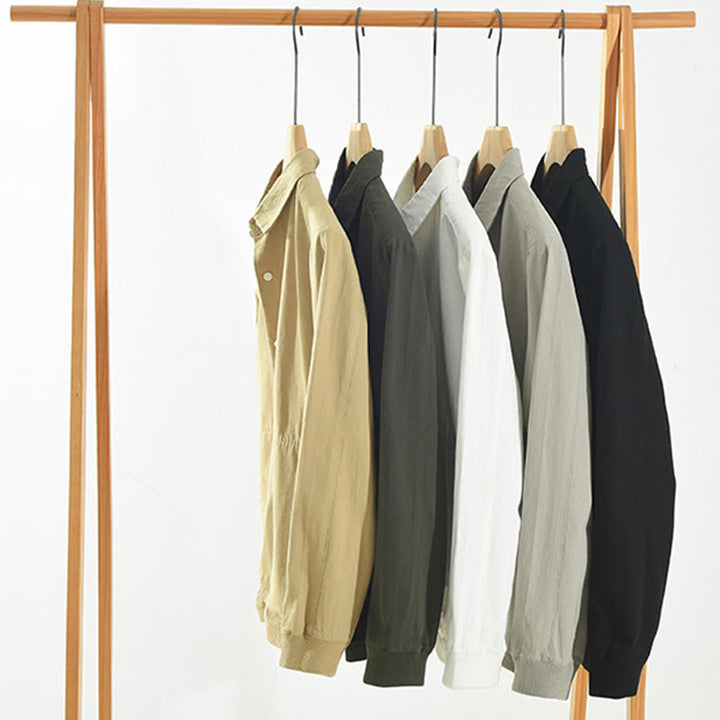 Buddha Stones Simple Solid Color Buttons Down Men's Stand Collar Long Sleeve Cotton Shirt - image 20