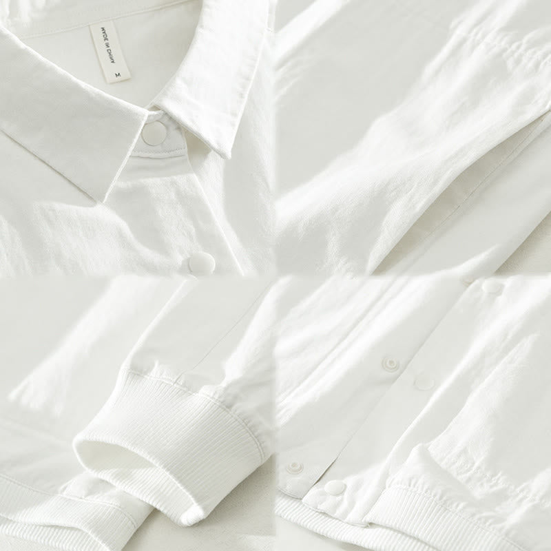 Buddha Stones Simple Solid Color Buttons Down Men's Stand Collar Long Sleeve Cotton Shirt - image 18