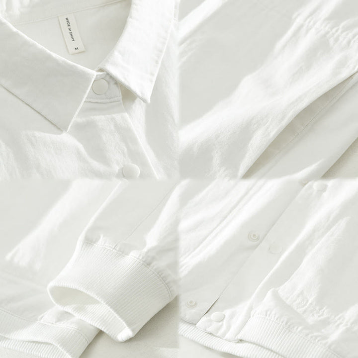 Buddha Stones Simple Solid Color Buttons Down Men's Stand Collar Long Sleeve Cotton Shirt - image 18