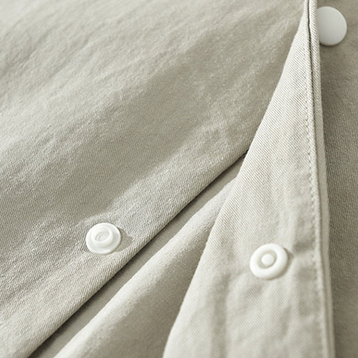 Buddha Stones Simple Solid Color Buttons Down Men's Stand Collar Long Sleeve Cotton Shirt - image 8