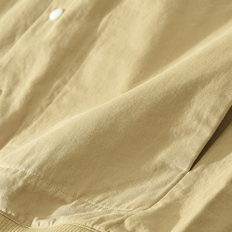 Buddha Stones Simple Solid Color Buttons Down Men's Stand Collar Long Sleeve Cotton Shirt - image 2