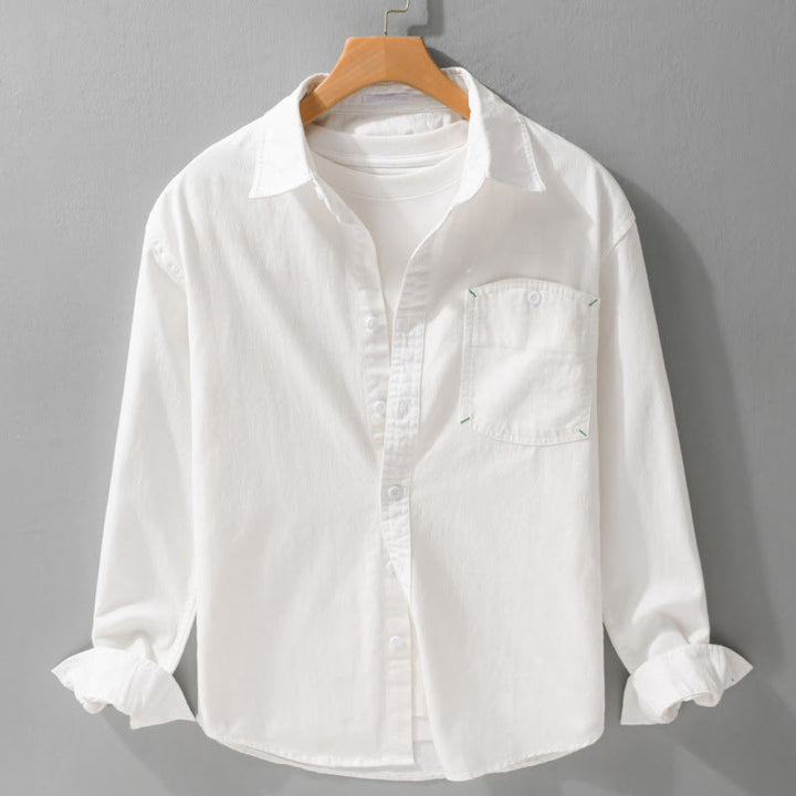 Buddha Stones Solid Buttons Down Decorative Pocket Men's Stand Collar Long Sleeve Cotton Shirt - White - US/UK/AU42，EU52 (3XL) - image 15