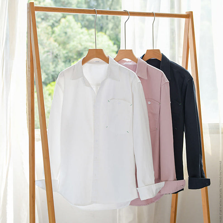 Buddha Stones Solid Buttons Down Decorative Pocket Men's Stand Collar Long Sleeve Cotton Shirt - image 19